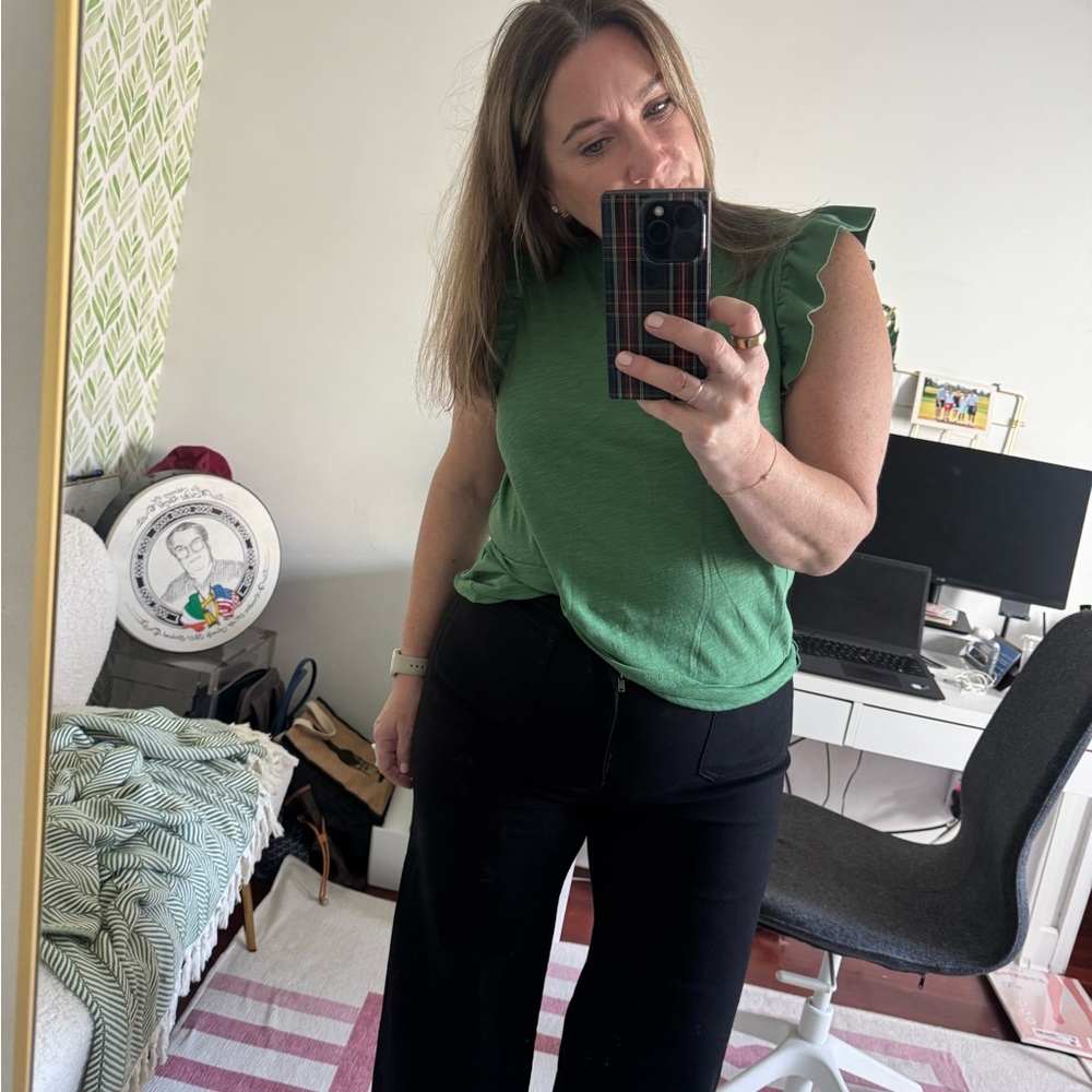 NATION Green Ruffle Sleeve Top